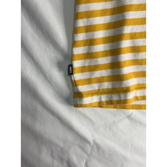 OBEY Men’s Striped Logo TEE Shirt Yellow White Short Sleeve - Picture 3 of 9